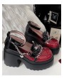 Red Gothic Ankle Strap Platform Shoes with Heart Chain