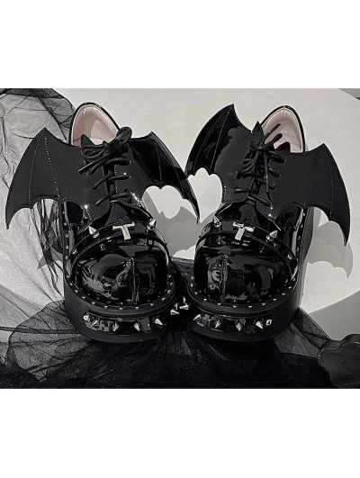 Black Gothic Spiked Rivet Bat Wing Platform Shoes