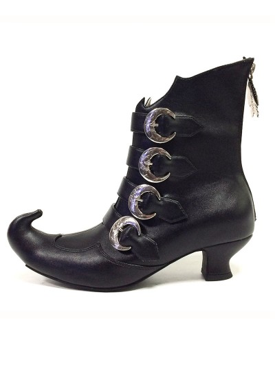 Black Gothic Crescent Buckle Pointy Witch Boots