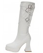 White Gothic Buckle Strap High Heel Boots
