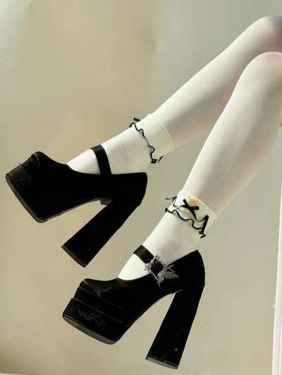 Black Gothic Butterfly Buckle Strap High Platform Heels