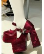 Wine Red Gothic Butterfly Buckle Strap High Platform Heels