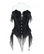 Devil Fashion Black Retro Gothic Floral Ruffle Corset Top for Women