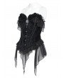 Devil Fashion Black Retro Gothic Floral Ruffle Corset Top for Women