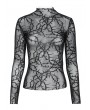 Devil Fashion Black Gothic Thorns Sheer Mesh Long Sleeve Top for Women