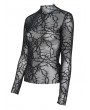 Devil Fashion Black Gothic Thorns Sheer Mesh Long Sleeve Top for Women