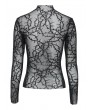 Devil Fashion Black Gothic Thorns Sheer Mesh Long Sleeve Top for Women