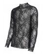 Devil Fashion Black Gothic Thorns Sheer Mesh Long Sleeve Top for Men