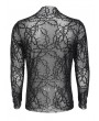 Devil Fashion Black Gothic Thorns Sheer Mesh Long Sleeve Top for Men