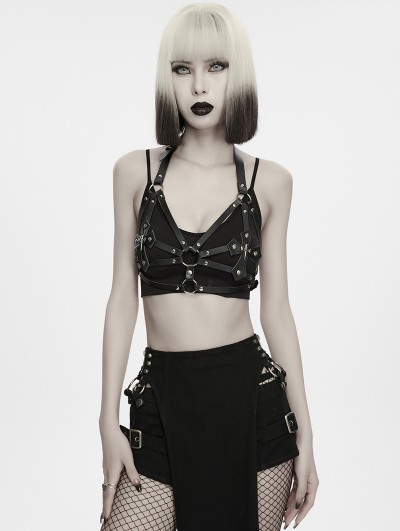Punk Rave Black Gothic Punk Cross Studded Chest Harness