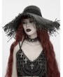 Punk Rave Black Gothic Witch Fringed Floral Wide Brim Straw Hat