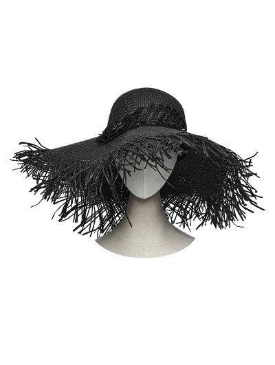 Punk Rave Black Gothic Witch Fringed Floral Wide Brim Straw Hat