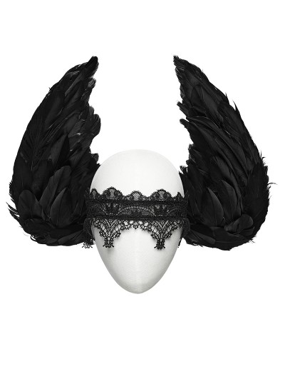 Punk Rave Black Dark Gothic Angel Feather Lace Headband