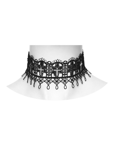 Punk Rave Black Gothic Cathedral Cross Lace Choker
