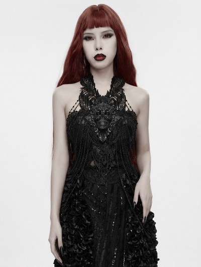Punk Rave Black Gothic Dark Skull Chest Chain Harness