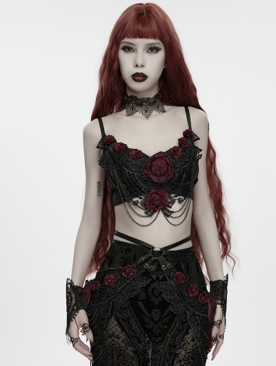Punk Rave Black Gothic Bloody Rose Lace Chain Bralet