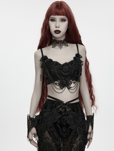 Punk Rave Black Gothic Rose Lace Chain Bralet