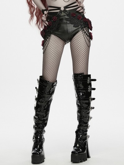 Punk Rave Black Gothic Bloody Rose Lace Hip Chains Harness