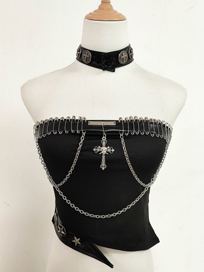 Black Gothic Punk Women's Tube Top with Choker