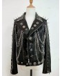 Black Gothic Punk Skull Rivets Leather Jacket for Women