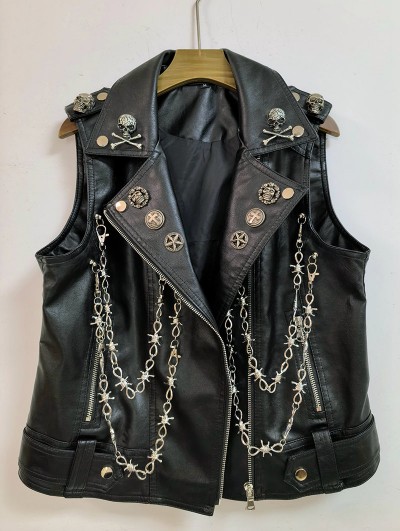 Black Gothic Street Punk Women's Vest with Chain