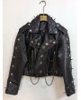 Black Gothic Skull Studded Motorcycle Leather Jacket for Women