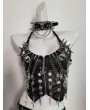 Black Gothic Punk Skull Cross Chain Halter Top for Women