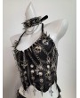 Black Gothic Punk Skull Cross Chain Halter Top for Women