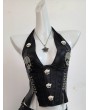 Black Gothic Skull Chain Halter Vest Top for Women