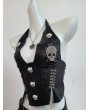 Black Gothic Skull Chain Halter Vest Top for Women