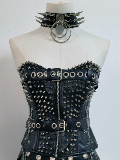 Black Gothic Punk Studded Grommet Tube Top for Women
