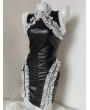 Black Gothic White Ruffle Patchwork PU Leather Dress