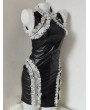 Black Gothic White Ruffle Patchwork PU Leather Dress