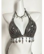 Silver Gothic Punk Chain Halter Bra Harness