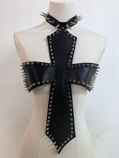 Black Gothic Punk Spiked Cross Harness