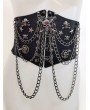 Black Gothic Punk Skull Studded Girdle with Chain