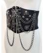 Black Gothic Punk Skull Studded Girdle with Chain
