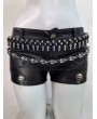 Black Gothic Punk Skull Bullet Studded Leather Shorts