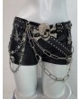 Black Gothic Punk Skull Rivets Leather Shorts with Chain