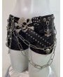 Black Gothic Punk Skull Rivets Leather Shorts with Chain
