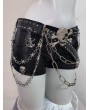 Black Gothic Punk Skull Rivets Leather Shorts with Chain