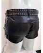 Black Gothic Punk Skull Rivets Leather Shorts with Chain