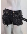 Black Gothic Skull Studded Punk Leather Shorts