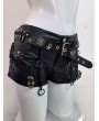 Black Gothic Skull Studded Punk Leather Shorts