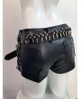 Black Gothic Skull Studded Punk Leather Shorts