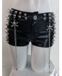 Black Gothic Skull Studded Punk Shorts with Chain