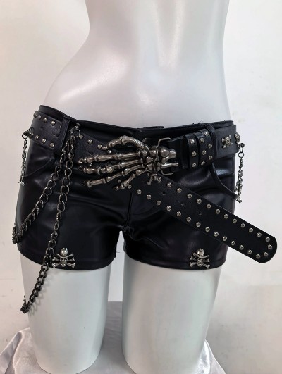 Black Gothic Skeleton Hand Studded Punk Shorts