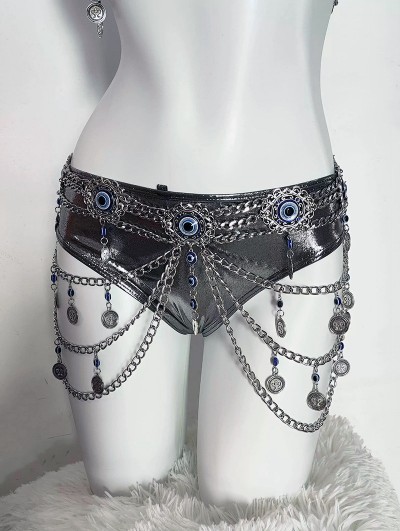 Silver Gothic Punk Tassel Chain Panty Harness