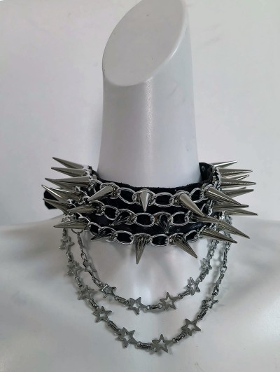 Black Gothic Silver Star Chain Punk Spiked Choker