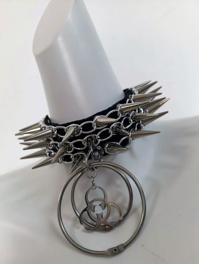 Black Gothic Punk Spiked Chain Choker with O-ring